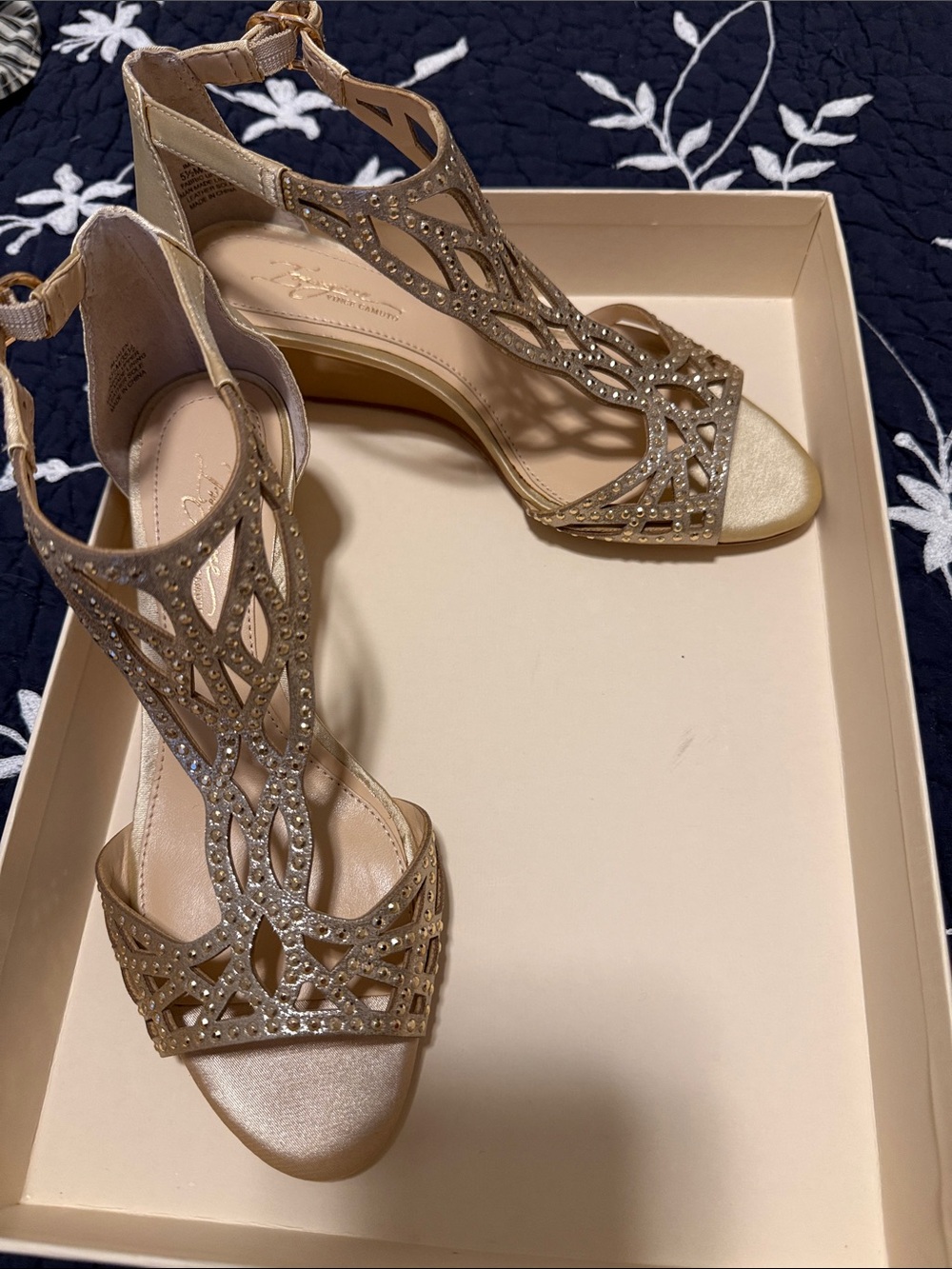 Vince Camuto Champagne Rhinestone Cutout Heels